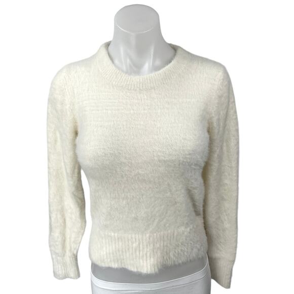 Old Navy Cream Faux Fur Fuzzy Crewneck Long Sleeve Pullover Sweater Top Size S - Picture 1 of 4